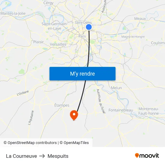La Courneuve to Mespuits map