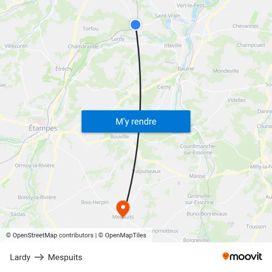 Lardy to Mespuits map