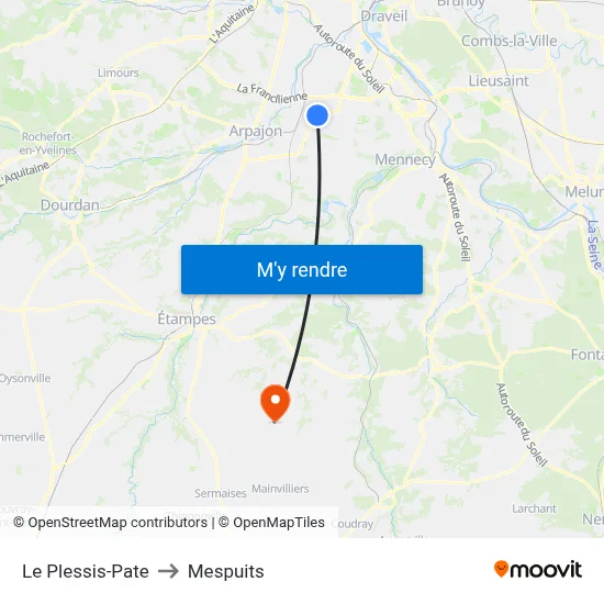 Le Plessis-Pate to Mespuits map