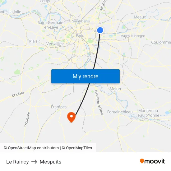 Le Raincy to Mespuits map