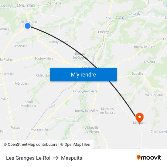 Les Granges-Le-Roi to Mespuits map