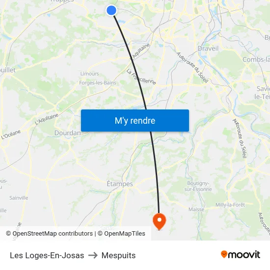 Les Loges-En-Josas to Mespuits map