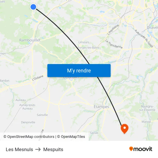 Les Mesnuls to Mespuits map