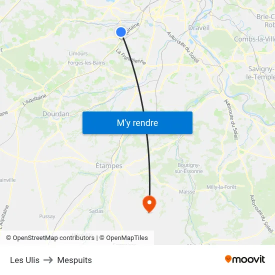 Les Ulis to Mespuits map