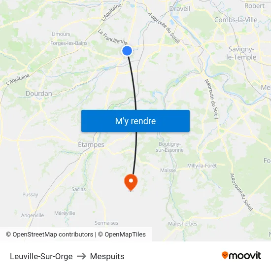 Leuville-Sur-Orge to Mespuits map