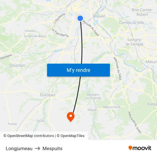 Longjumeau to Mespuits map