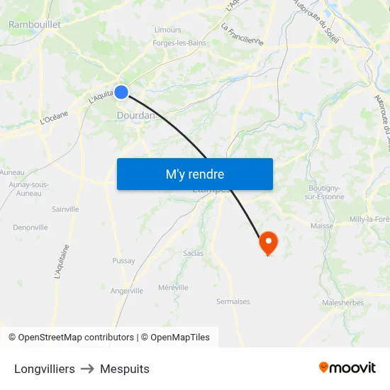 Longvilliers to Mespuits map