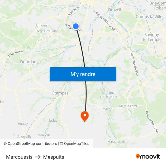 Marcoussis to Mespuits map