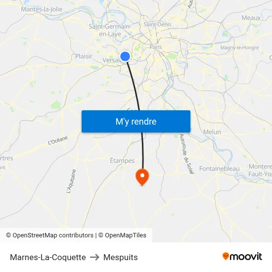 Marnes-La-Coquette to Mespuits map
