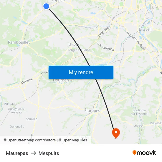 Maurepas to Mespuits map