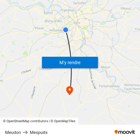 Meudon to Mespuits map