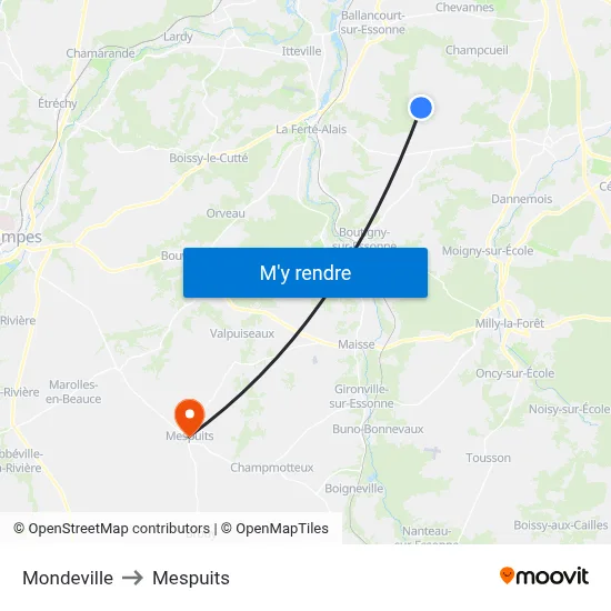 Mondeville to Mespuits map