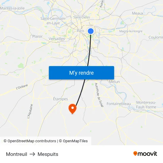 Montreuil to Mespuits map