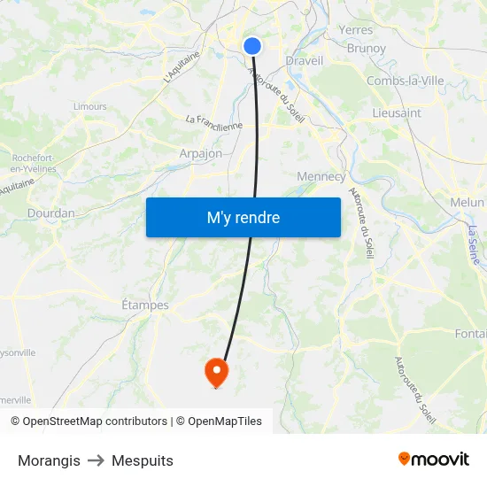 Morangis to Mespuits map