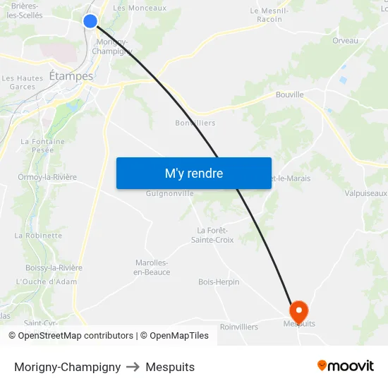 Morigny-Champigny to Mespuits map