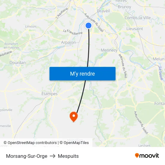 Morsang-Sur-Orge to Mespuits map