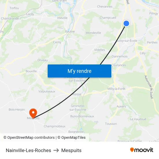 Nainville-Les-Roches to Mespuits map