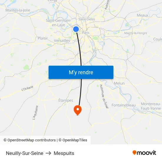 Neuilly-Sur-Seine to Mespuits map