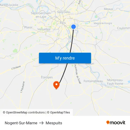 Nogent-Sur-Marne to Mespuits map