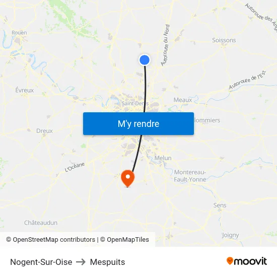 Nogent-Sur-Oise to Mespuits map