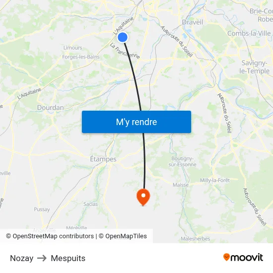 Nozay to Mespuits map