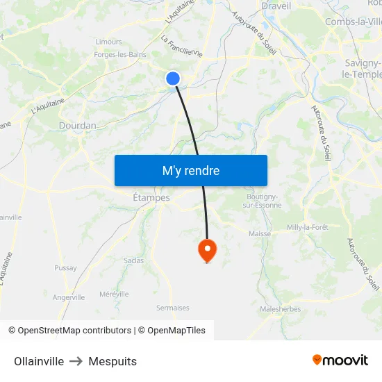 Ollainville to Mespuits map