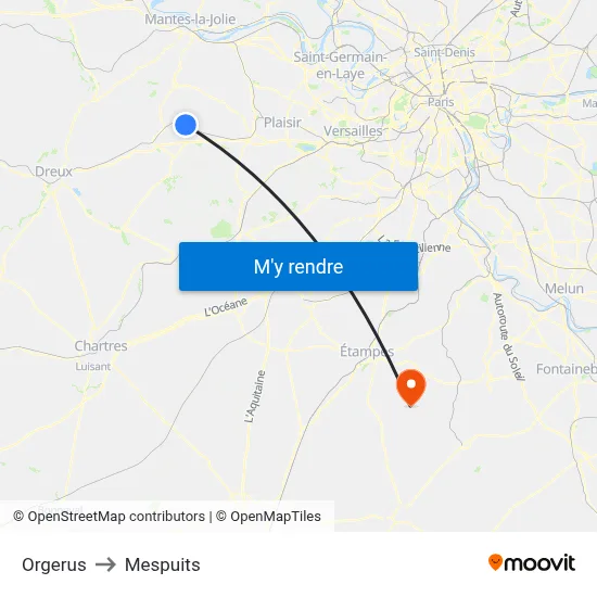 Orgerus to Mespuits map