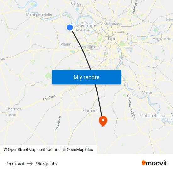 Orgeval to Mespuits map