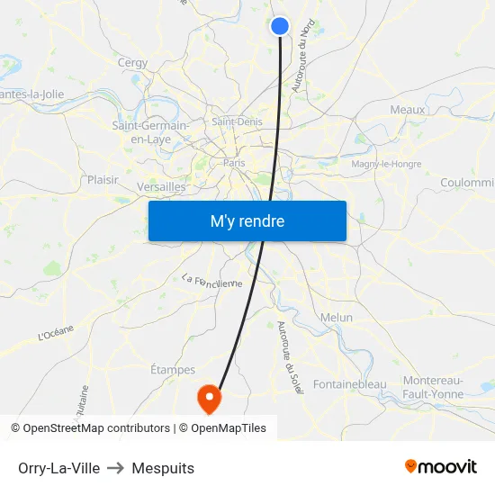 Orry-La-Ville to Mespuits map