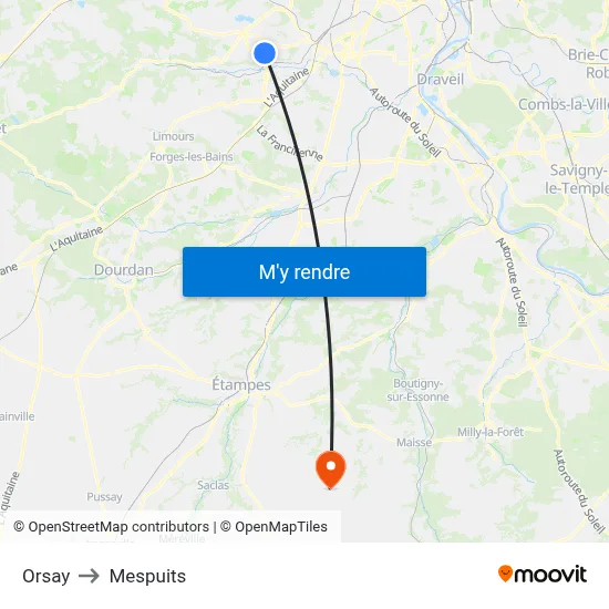Orsay to Mespuits map