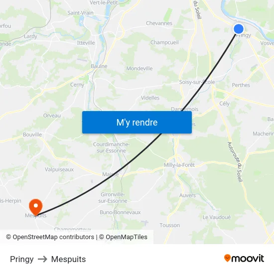 Pringy to Mespuits map