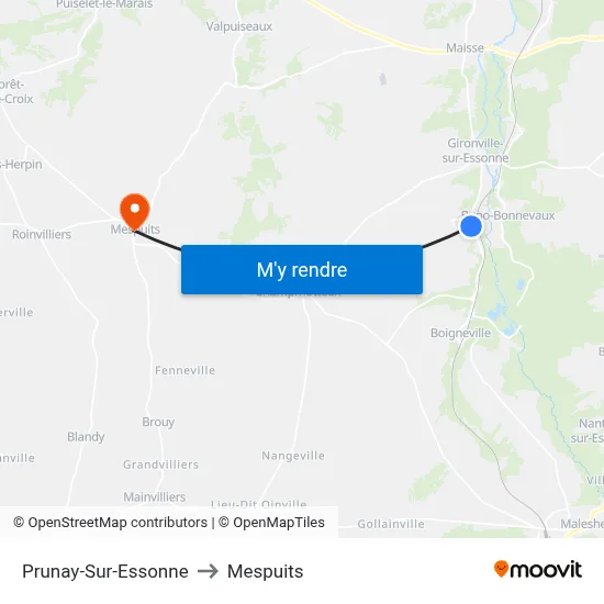Prunay-Sur-Essonne to Mespuits map