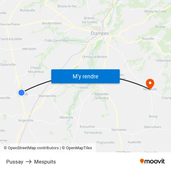 Pussay to Mespuits map