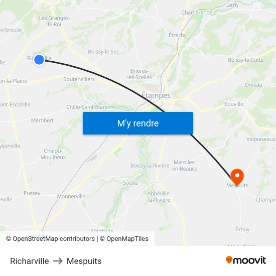 Richarville to Mespuits map