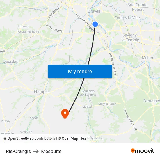 Ris-Orangis to Mespuits map