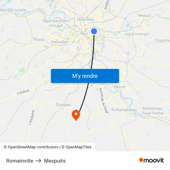 Romainville to Mespuits map