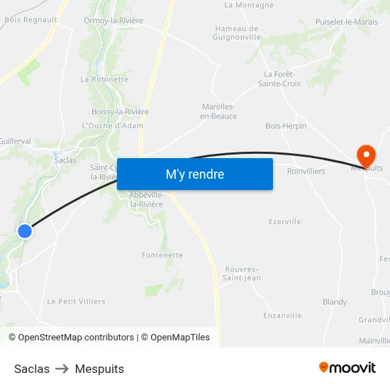 Saclas to Mespuits map