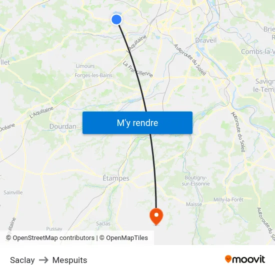 Saclay to Mespuits map