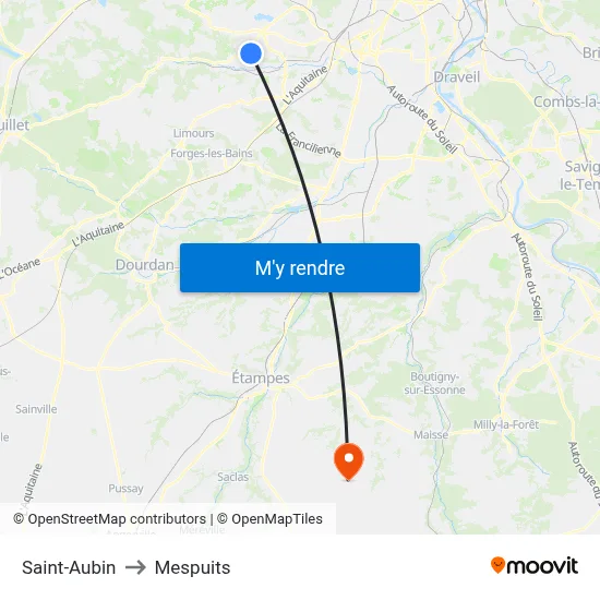 Saint-Aubin to Mespuits map