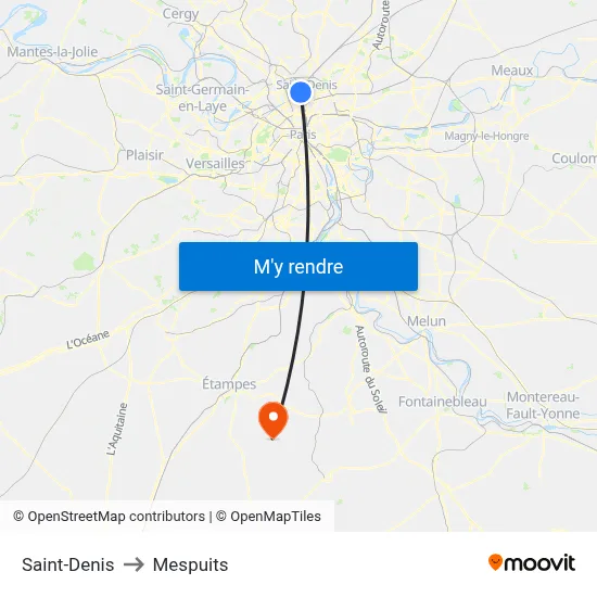 Saint-Denis to Mespuits map