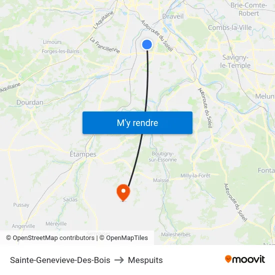 Sainte-Genevieve-Des-Bois to Mespuits map