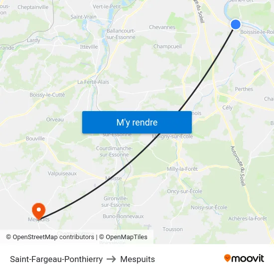 Saint-Fargeau-Ponthierry to Mespuits map