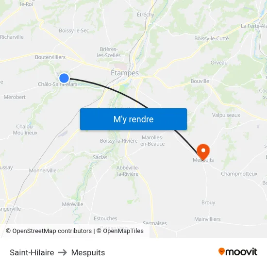 Saint-Hilaire to Mespuits map