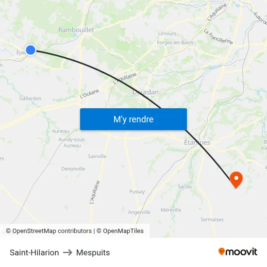 Saint-Hilarion to Mespuits map