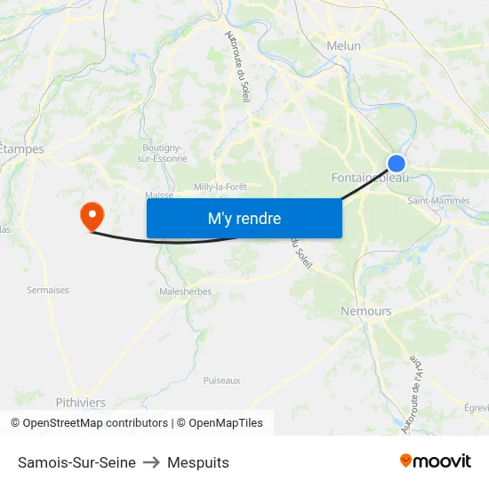 Samois-Sur-Seine to Mespuits map