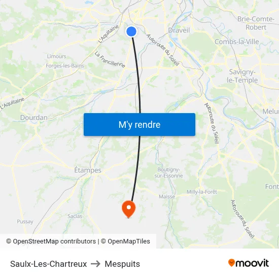 Saulx-Les-Chartreux to Mespuits map