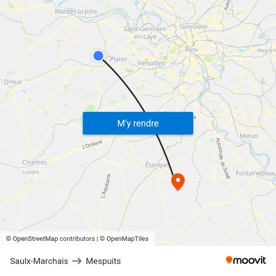 Saulx-Marchais to Mespuits map