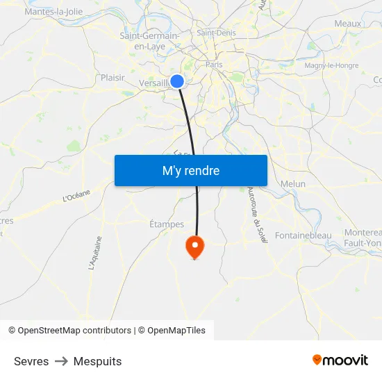 Sevres to Mespuits map