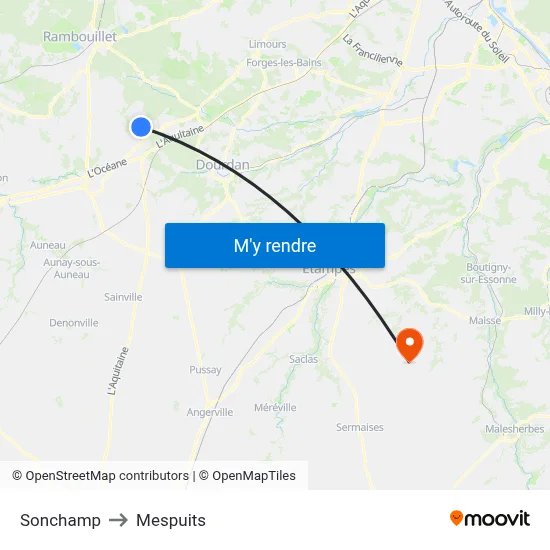 Sonchamp to Mespuits map