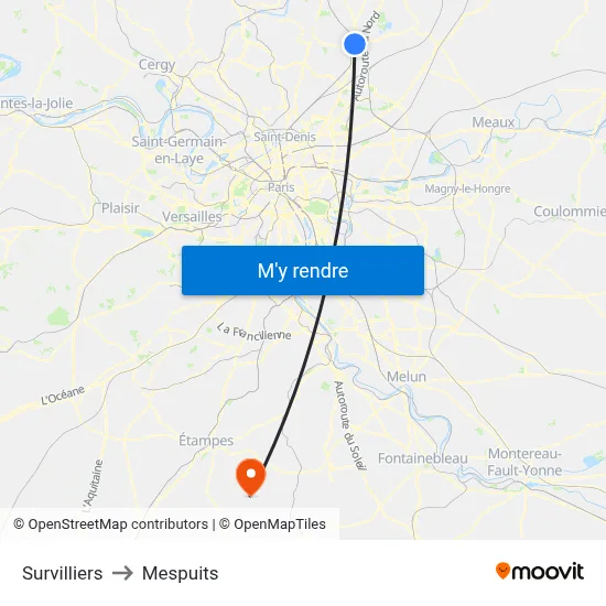 Survilliers to Mespuits map